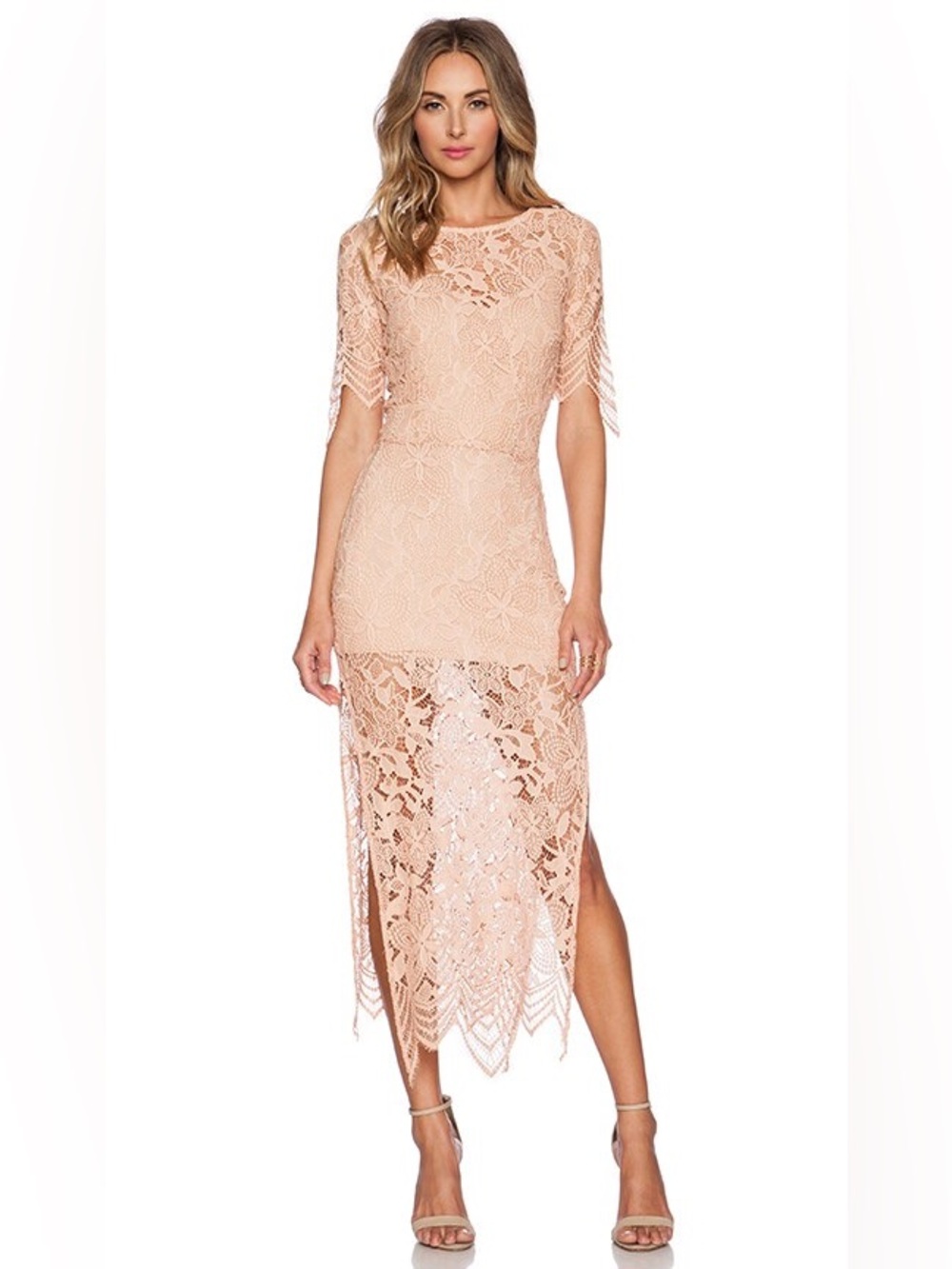 For Love & Lemons Luna Blush Lace Maxi Dress